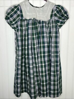 Girls' Green Plaid Dress with Embroidered White Yoke 6T